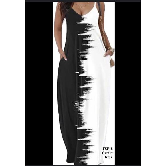 Maxi Summer Dress Black and White Plus Size 2x - Picture 1 of 6